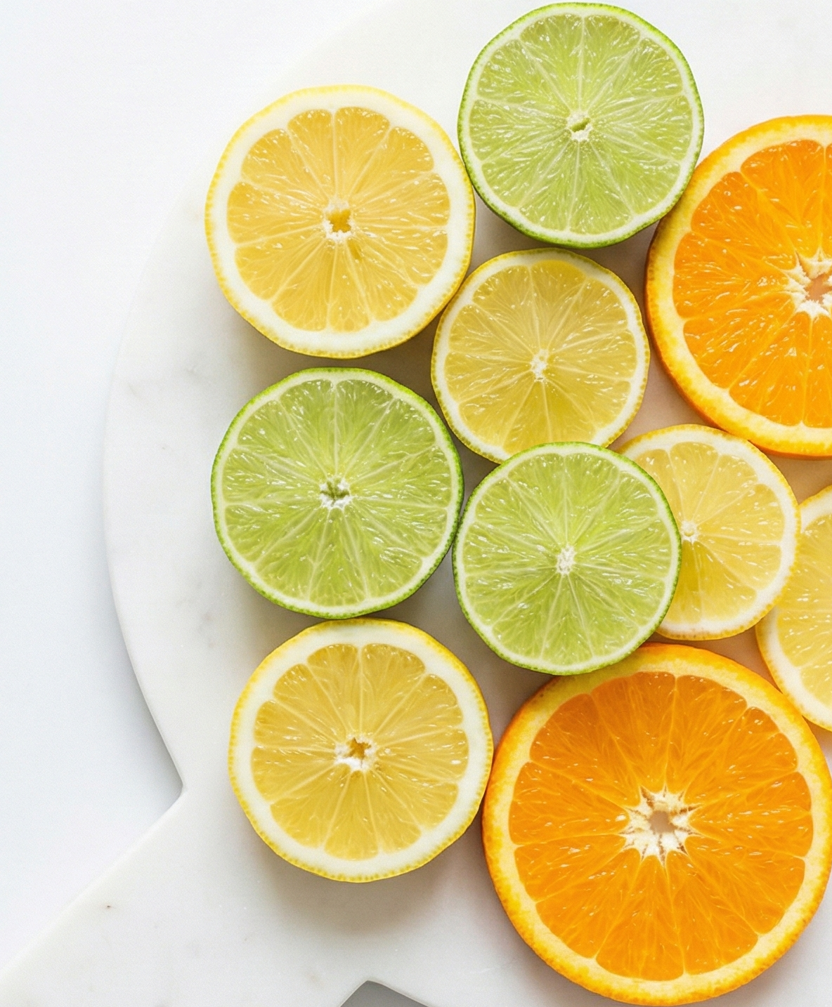 Geschnittene Zitrusfrüchte auf Marmor